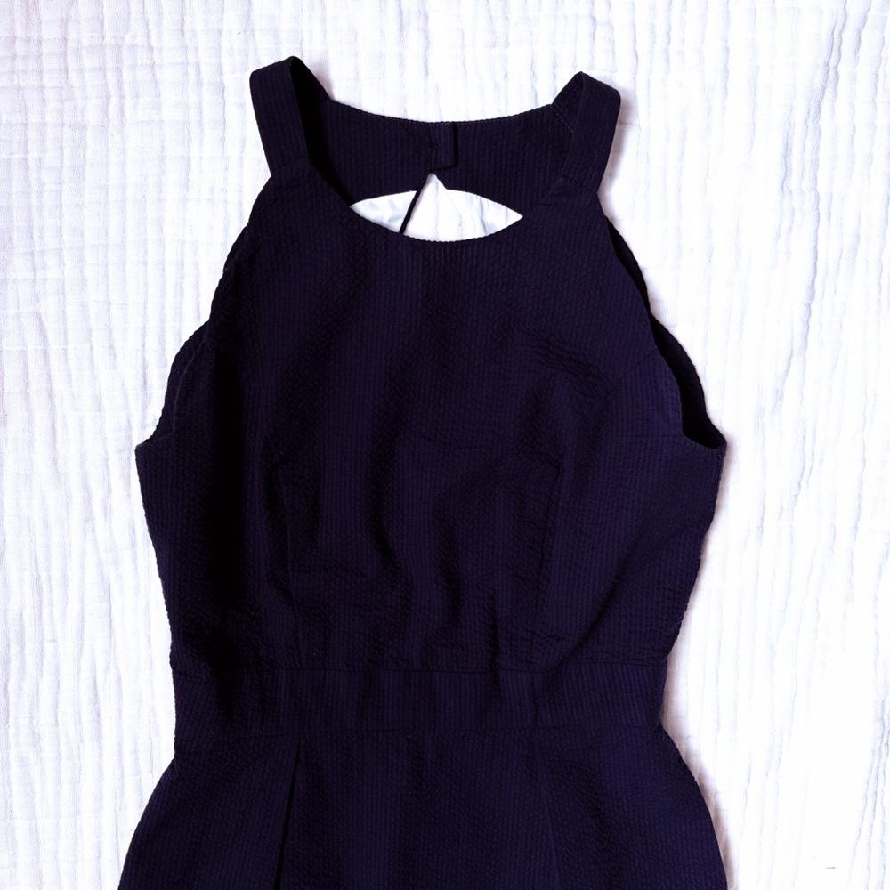 Lauren James USA Navy Textured Fit Flare Dress Cutout Back S